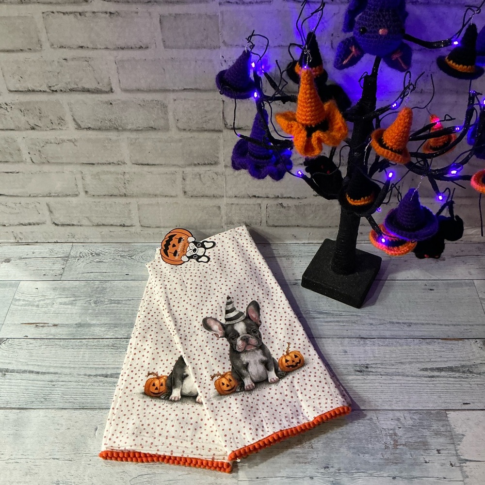 Colordrift 2Pc Bull Dog Halloween Cotton Kitchen Towel Set